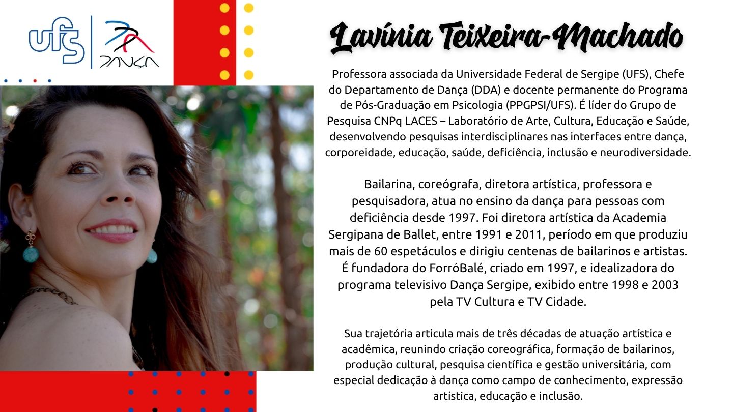 LAVINIA TEIXEIRA-MACHADO | E-mail: laviniateixeira@academico.ufs.br | Currículo Lattes: http://lattes.cnpq.br/5024139209411302 | Publons: https://publons.com/researcher/4627439/lavinia-teixeira-machado/ | ORCID: 0000-0002-0653-5853